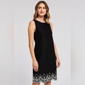 LOFT Outlet Black & White Embroidered Eyelet Scallop Hem Sleeveless Shift Dress